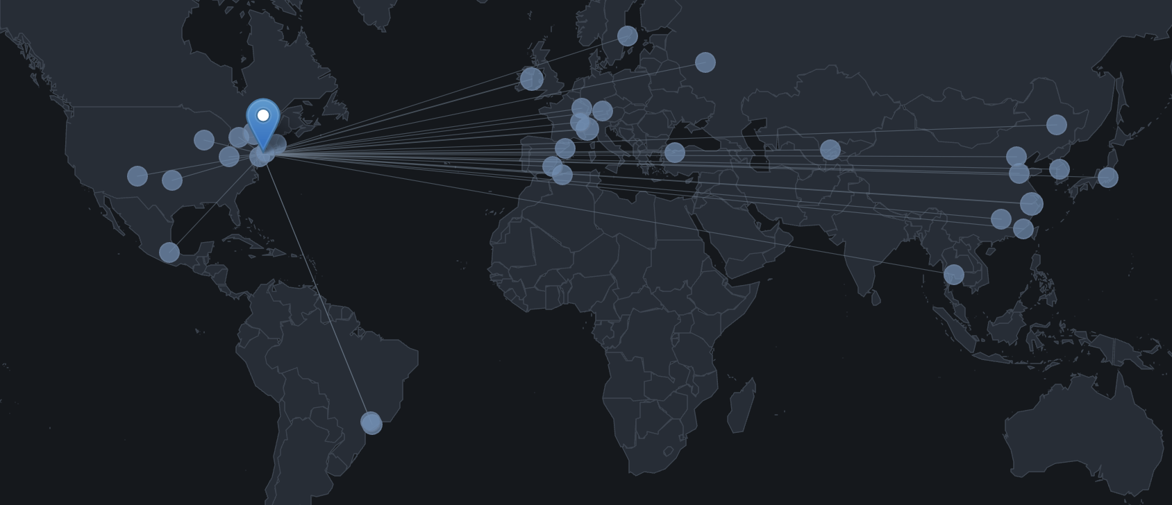 HEPNET citation map showing researchers around the world who cite a selected researcher’s work